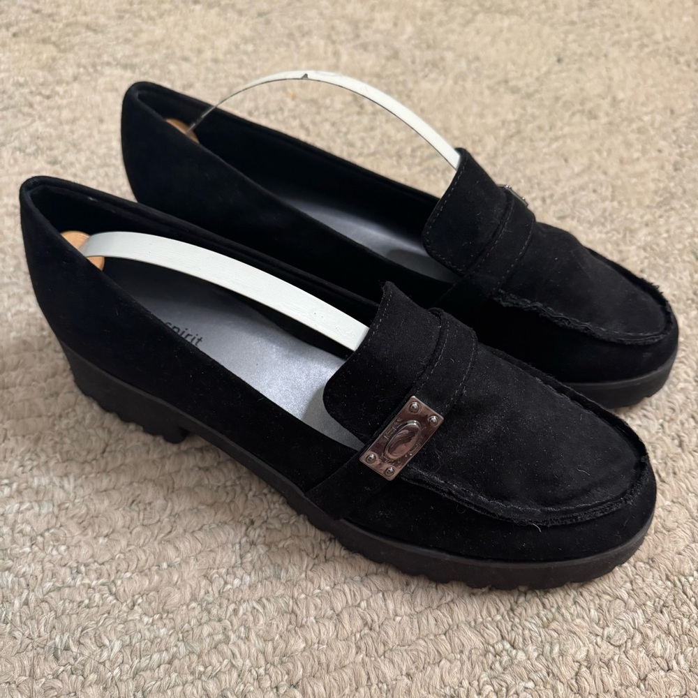 Easy Spirit Faux Suede Loafers Classic Lug Sole Size 8.5 Black